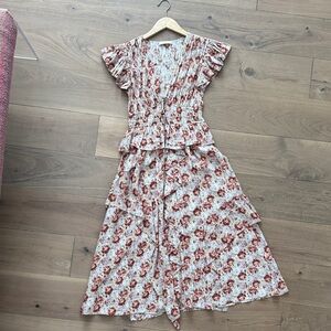 Ulla Johnson Cream Maxi Dress with Rust Floral Print